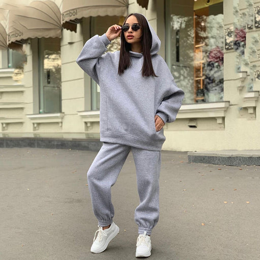 Fashion Solid Color Hoodie Casual Two-piece Set