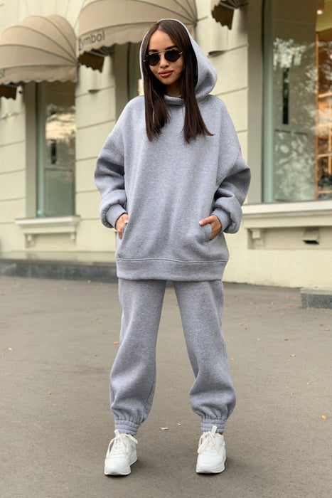 Fashion Solid Color Hoodie Casual Two-piece Set