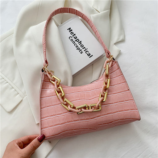 Fashion Stone Texture Shoulder Bag With Chain Women's Underarm Bag