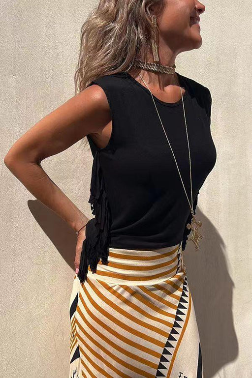 Fashionable Printed Skirt Sleeveless Short Top For Women