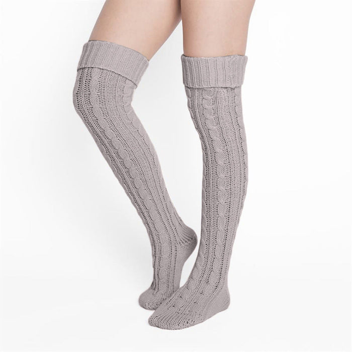 Fashionable Temperament Hot Sale Solid Color Knitted Over-knee Pile Socks