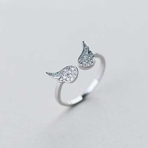 Female Diamond Angel Wing Single Ring 925 Silver