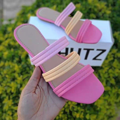 Flat Woven Hollow Slippers Women's Plus Size Color Matching Beach Sandals