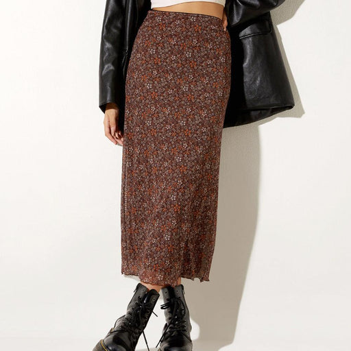 Floral Print Elastic High-waisted Half Long Bag Hip Mesh A-line Skirt