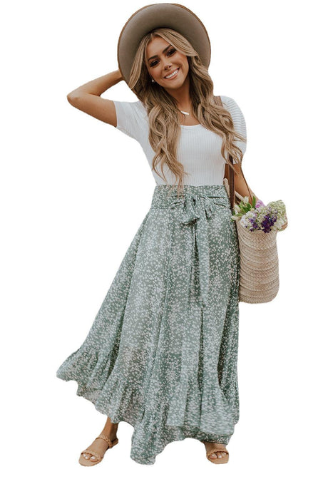 Floral Skirt with Tie - Fall Green Dress