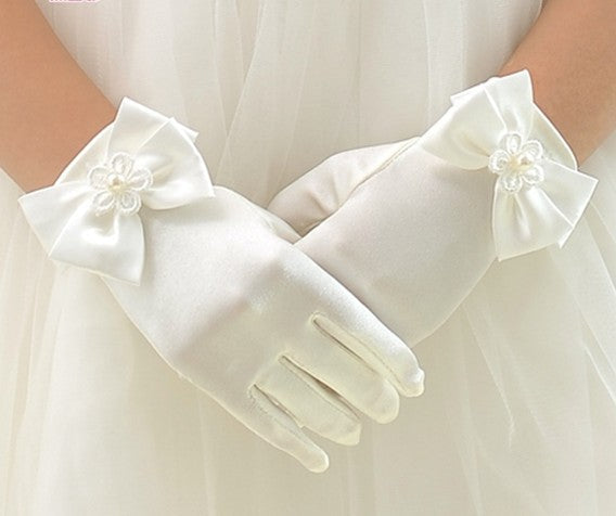 Flower Girl Long Gloves Children's Gloves Girls Bowknot Dress Gloves