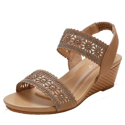 Flower Hollow Out Sandals With Rhinestones Wedges Shoes Women