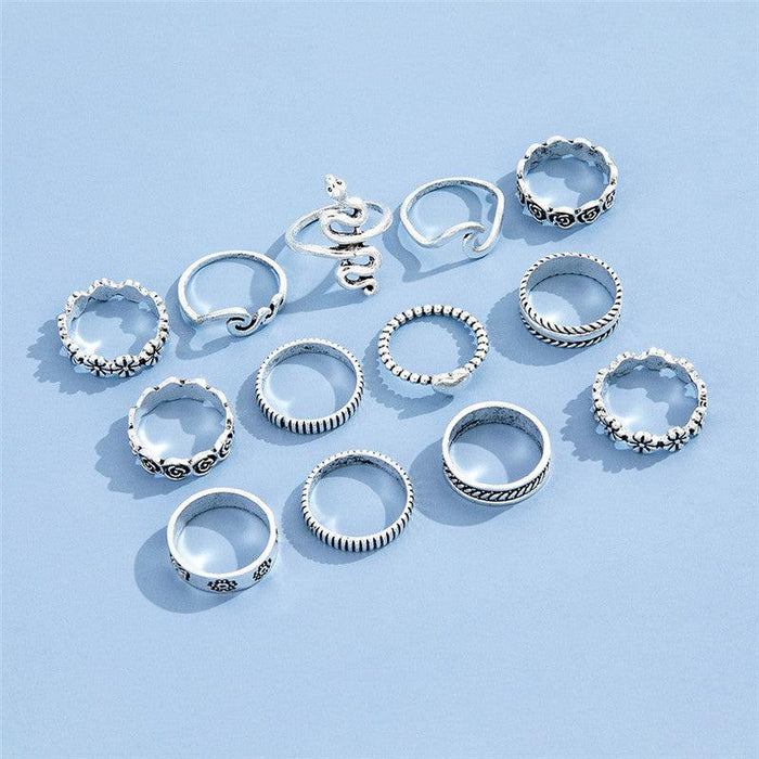 Flower Love Geometric Ring Joint Ring Thirteen Piece Set