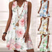 Flowers Printed Dress Summer V-neck Sleeveless Beach Dress For Women