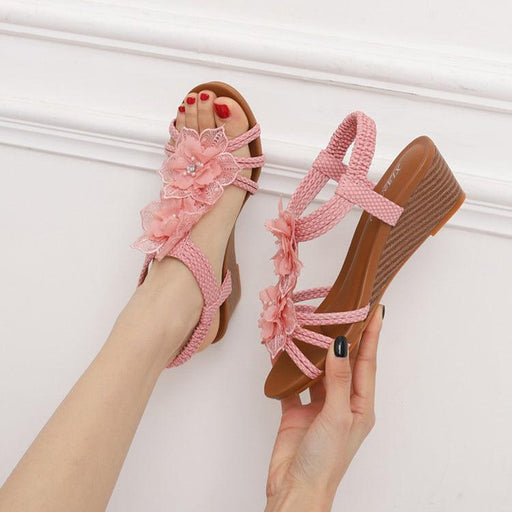 Flowers Sandals Summer Bohemia Wedges Shoes With Weave Ankle Strap