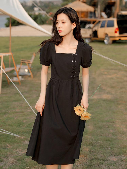 French First Love Black Dress Female Summer Waist Was Thinner