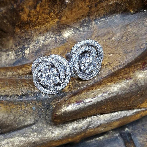 Full Diamond Zircon Flower Earrings