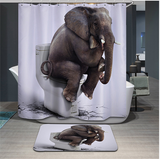 Funny Animals Elephant Pattern Polyester Shower Curtain Glasses Dog Bear Shark Panda Printed Waterpoof Bath Curtain