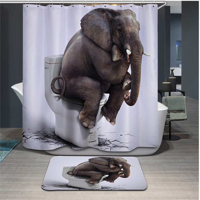 Funny Animals Elephant Pattern Polyester Shower Curtain Glasses Dog Bear Shark Panda Printed Waterpoof Bath Curtain