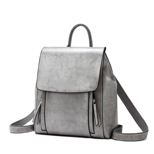 Genuine Leather Handbags Fashion Oil Wax Cowhide Backpack Ladies School Bag