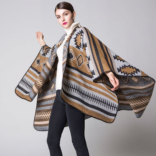 Geometric Puzzle Cloak Thicken And Lengthen Warm Air Conditioning Shawl Travel Blanket