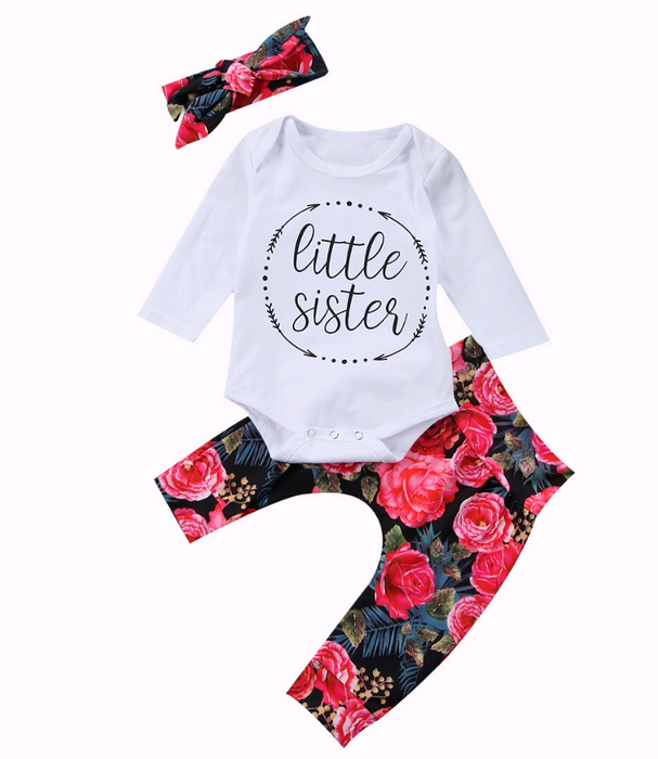 Girls Autumn New Style Clothing Set Baby Cotton Long-sleeved Color Hair Band Three-piece Suit