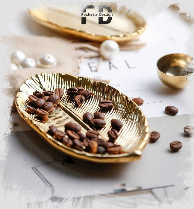 Golden Leaf Tray Ceramic Decorative Display Plate For Snacks Or Dessert