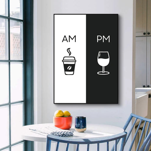 Modern Wall Art Picture Am Coffee PM Wine Sign Posters and Prints Kitchen Restaurant Nordic Style Canvas Painting Cuadros Decor
