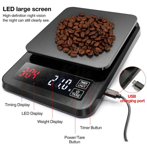 Perfect Pour: Waterproof USB Rechargeable Mini Coffee Scale with Timer – Precision at Your Fingertips!