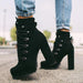 Heeled Boots For Women Round Toe Lace UP High Heels Boots Mid Calf Shoes