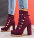 Heeled Boots For Women Round Toe Lace UP High Heels Boots Mid Calf Shoes