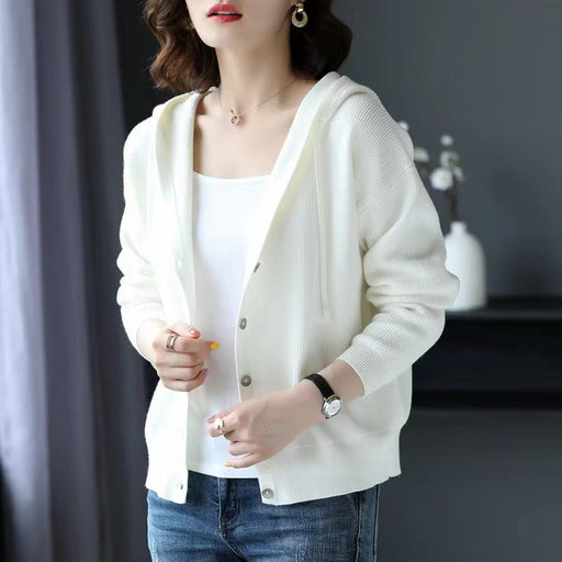 Hooded Sweater Coat Women Long Sleeve Single-breasted Sweaters Clothes