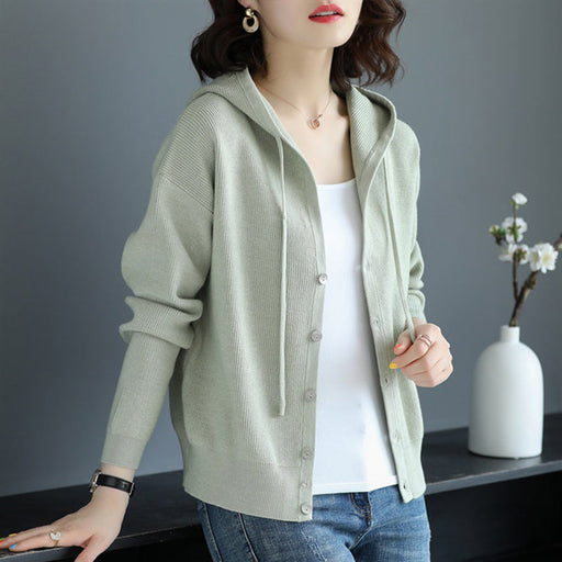 Hooded Sweater Coat Women Long Sleeve Single-breasted Sweaters Clothes