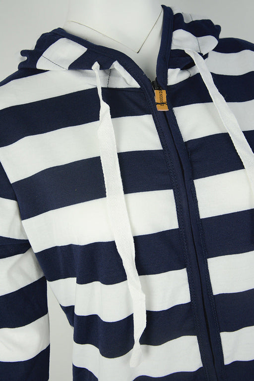 Hooded large size long sleeve striped sweater