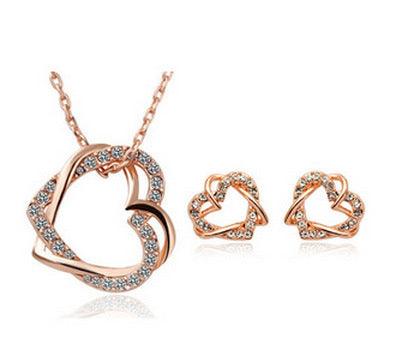 Jewelry Fashion Diamond Heart Necklace Earring Set