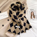 Knitted Wool Small Scarf Women Camel Rhombus Thickened Warm