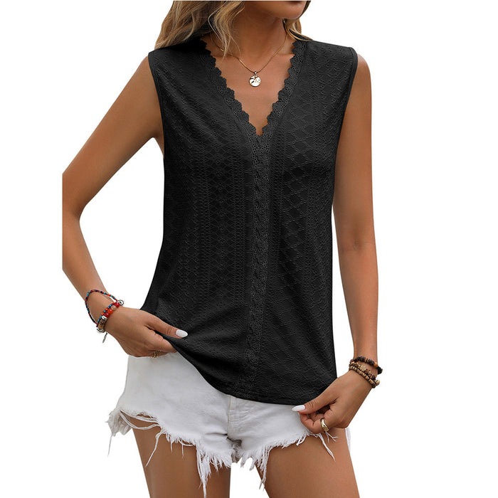 Lace Tops Women V-neck Sleeveless Hollow Out Vest Summer Tank