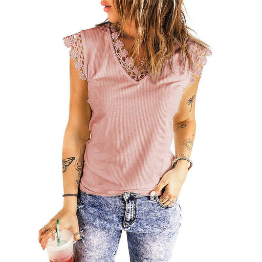 Lace V-neck Slim-fit Solid Color Simple Outdoor Vest Bottoming Top