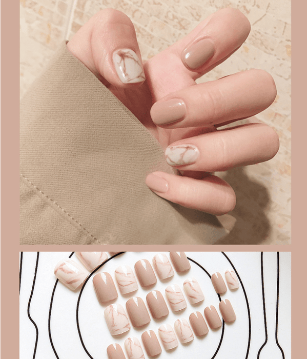 Light khaki smudge false nails