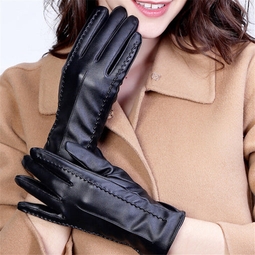 Lined warm PU leather gloves