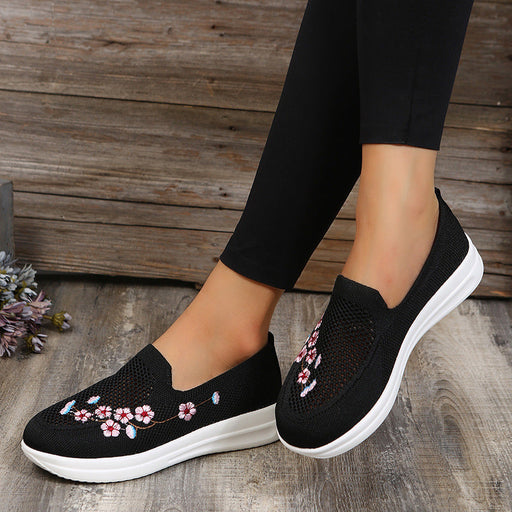 Loafers Women Flowers Embroidery Shoes Breathable Mesh Flats