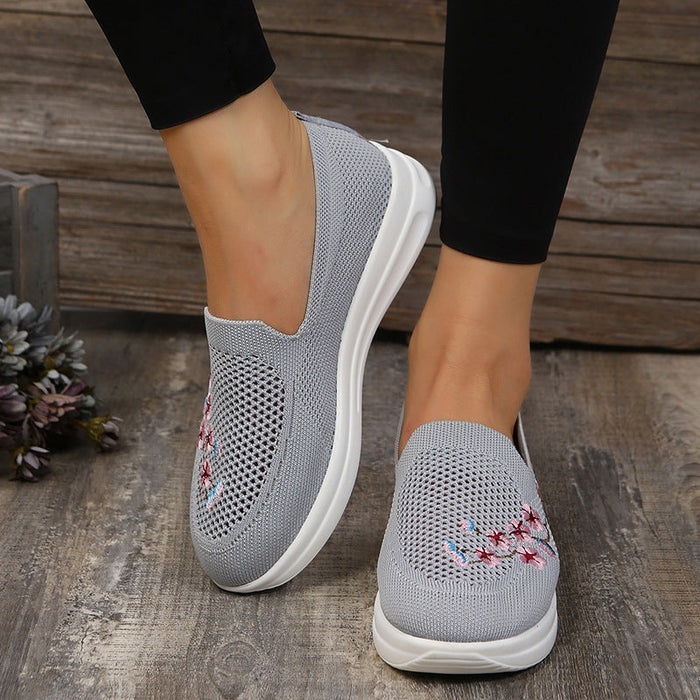 Loafers Women Flowers Embroidery Shoes Breathable Mesh Flats