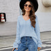 Long Sleeve Sweater With Pocket Solid Color V-neck Pullover Knitwear Women Tops