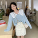 Long-sleeved Knitted Cardigan With Contrasting Color Design