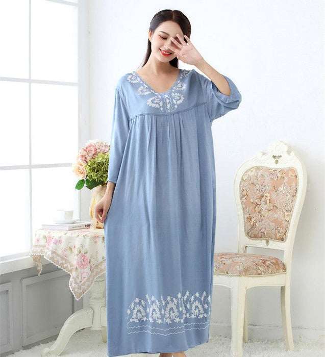 Loungewear Sleeve Washed Cotton Korean Style Nightdress Pajamas