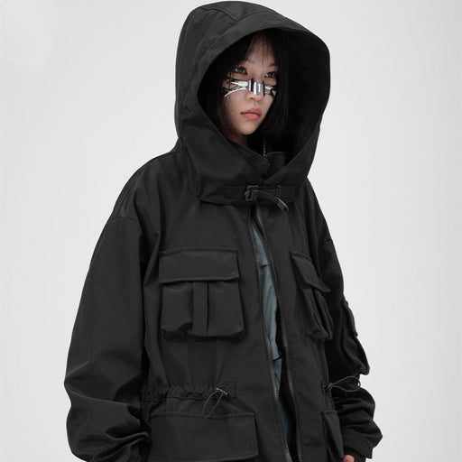 Men And Women With Standing Collars Large Pockets And Hooded Jackets