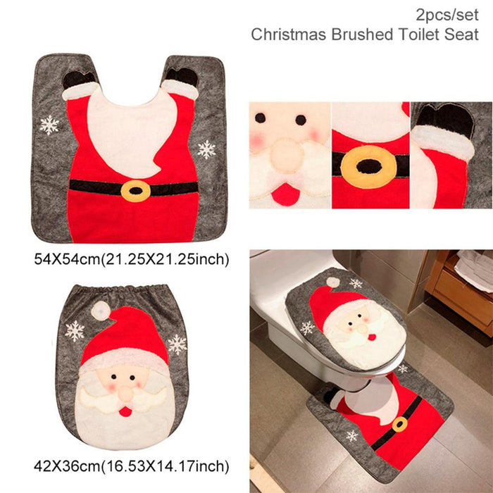 Merry Christmas Bathroom Curtain cToilet Seat Christmas Decorations