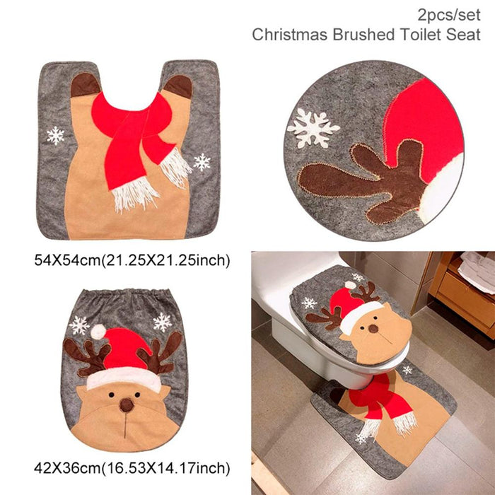 Merry Christmas Bathroom Curtain cToilet Seat Christmas Decorations