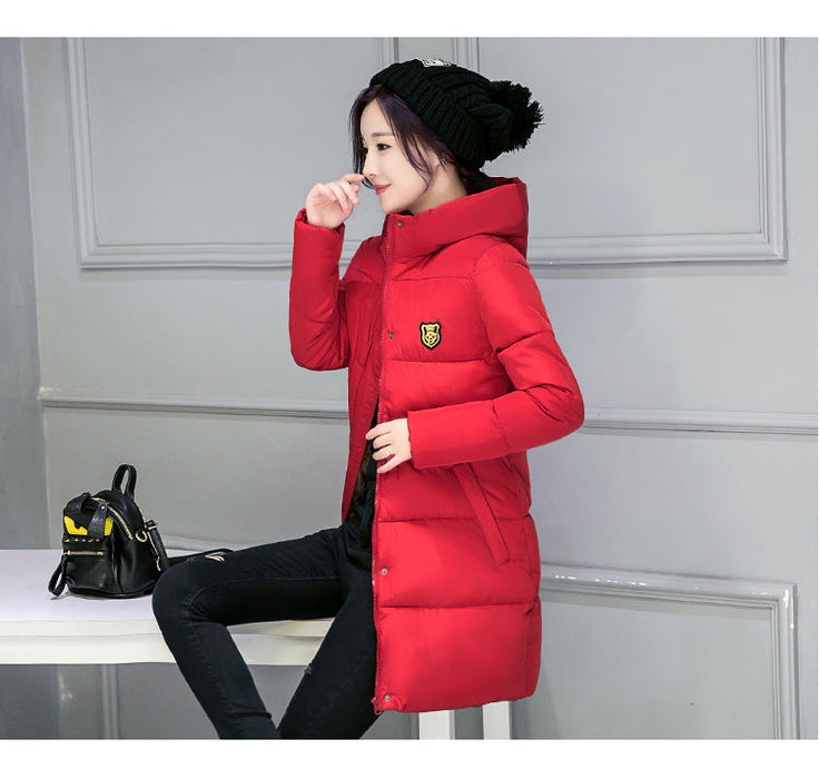 Mid-length Hooded Long Sleeve Down Cotton Clothes Women's Clothes Girl Down Cotton Jacket Coat