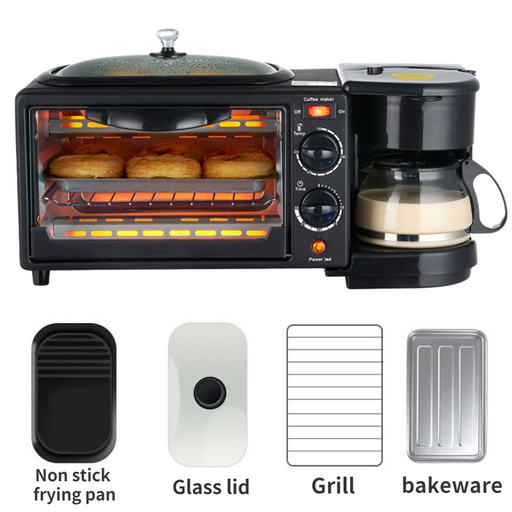 Multi-Functional 3-in-1 Breakfast Maker: Coffee, Toast, and Fried Eggs – Electric Oven Magic