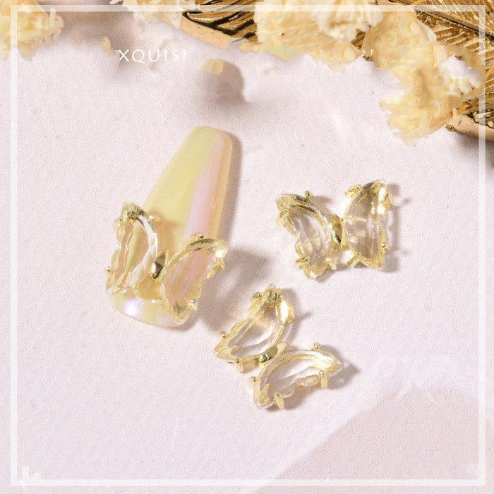 Nail Beauty Crystal Butterfly Transparent Golden Edge Metal Rhinestone Stereo Nails Shell Butterfly Diamond Decorations