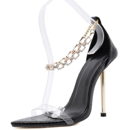New Foreign Trade European Station Sexy Metal High-heeled All-match Luxury Diamond Chain Pointed Stiletto Sandals