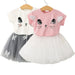 New Girls Kids Cute Child Cat Short Sleeve T-Shirt Butterfly Beaded Puffy Skirt Skirt Set