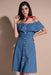 New One-Line Neck Solid Color Off-the-Shoulder Denim High Waist Dress