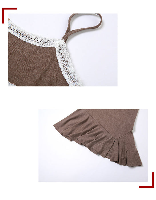 Niche Retro Lace Splicing Slim Suspender Skirt Women